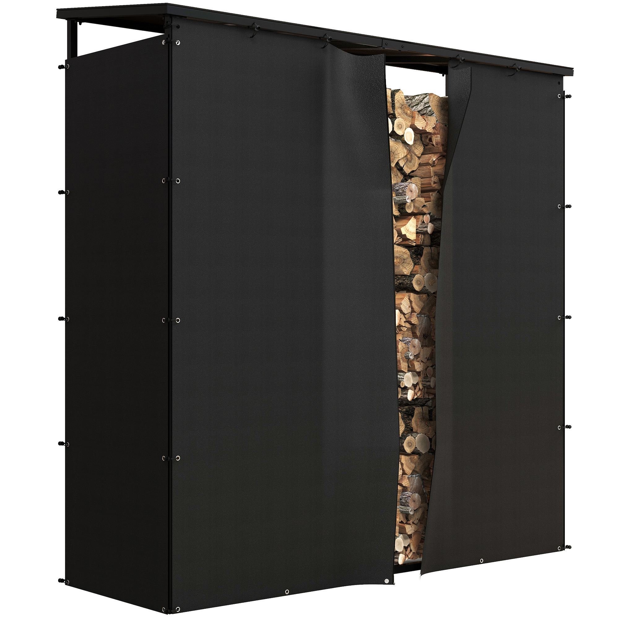 TEMU Outsunny Abri-bûches, rangement pour bûches, charge maximale 2000 kg, avec housse de protection et toit en polycarbonate, abri pour bois de