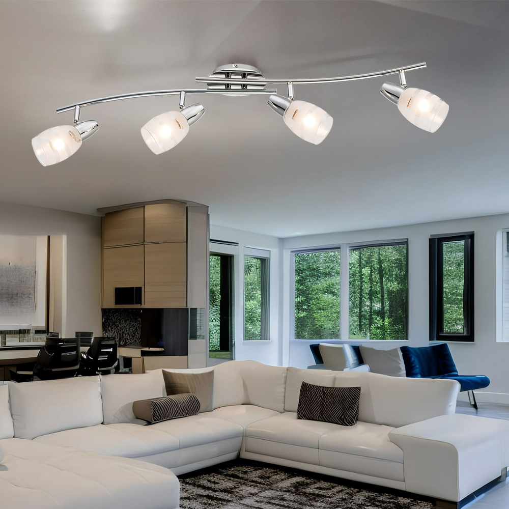 Image of Ceiling Lamp, 4-arm Ceiling Spotlight, Living Room Lamp, Chrome-plated With Frosted Glass Spots, 4x E14, Lxh 81x19 Cm