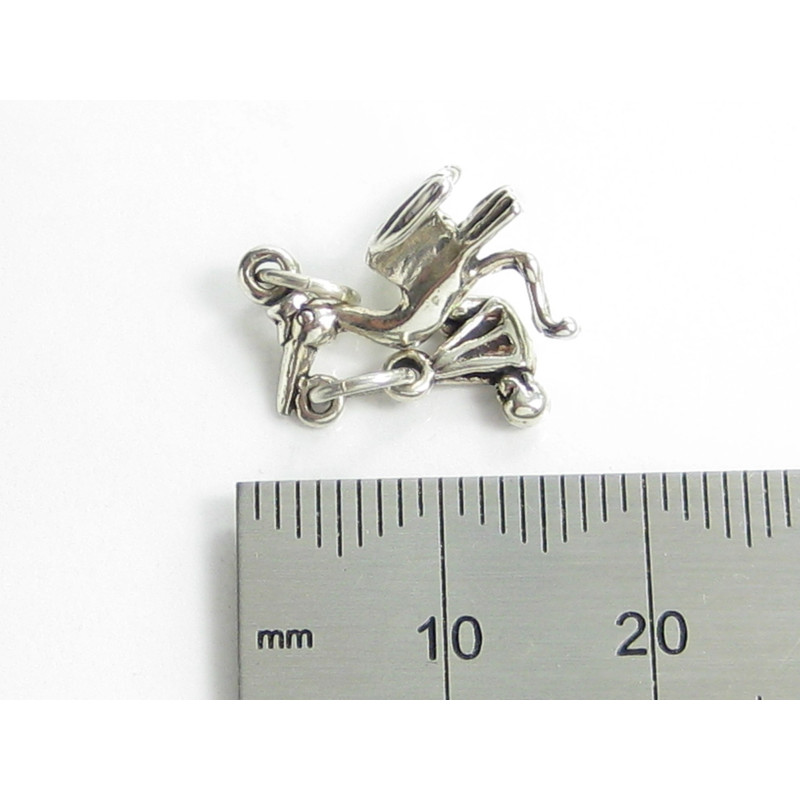 925 Sterling Silver Stork with Baby Charm, Newborn Gift