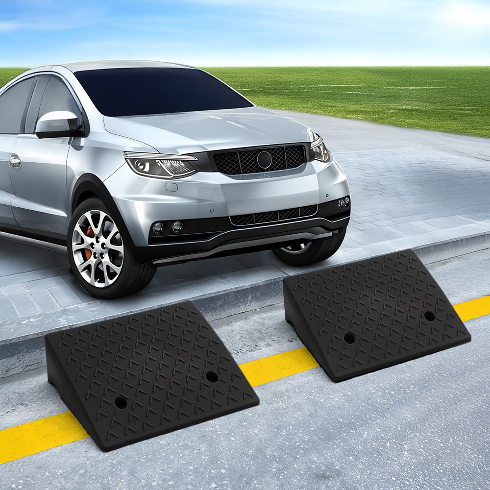 2PCS Black Rubber Ramp Threshold Step Mat for Vehicles