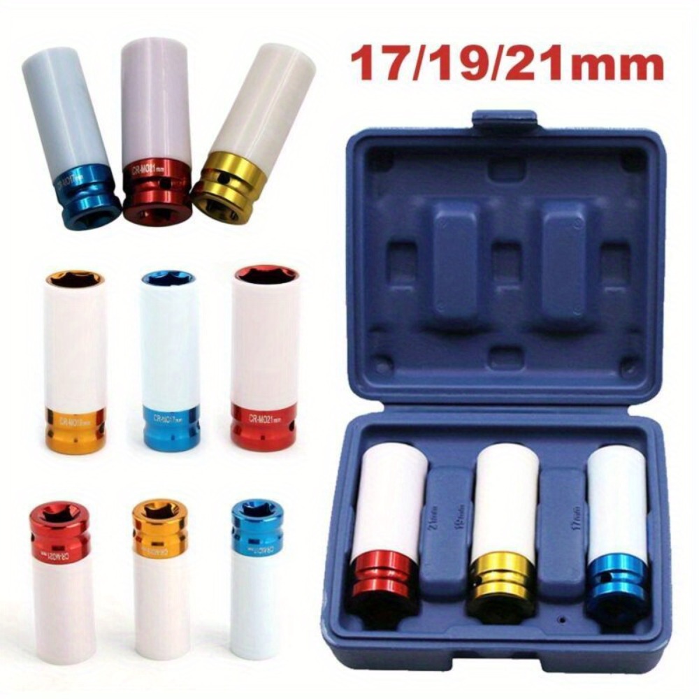 3pcs Set 17 19 21 Mm Wheel Nut Set Impact Socket Nuts 1/2" Power Inserts Wheel Bolts For Wheel Changing Wheel Bolts Tool