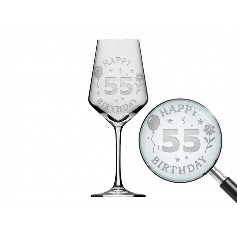 Image of Wine Glass With Engraving Happy Birthday 55th Birthday 350ml - Gift Idea For The Anniversary From