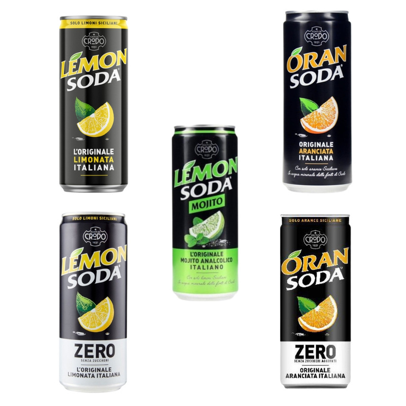 Image of Italian Lemonade "lemon Soda" In Different Flavors In Cans - Fondi Di Crodo 5 X 330 Ml