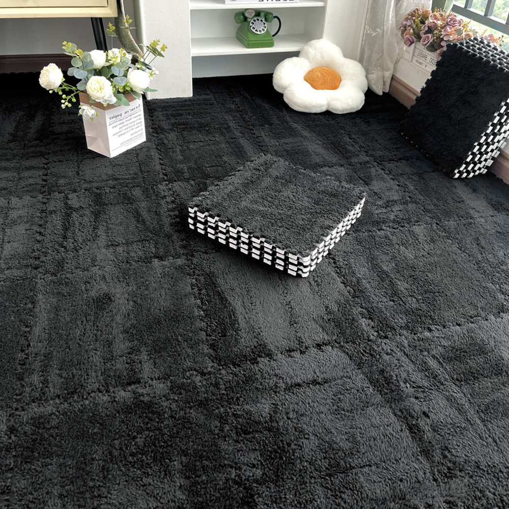 12/24pcs Set of Plush Patchwork Carpet Mats, 30x30cm, Non-slip EVA Foam Washable Thickened Carpet, Multi-color Patchwork Interlocking Floor Non-slip Floor Mats for Living Room Bedside and Game Room