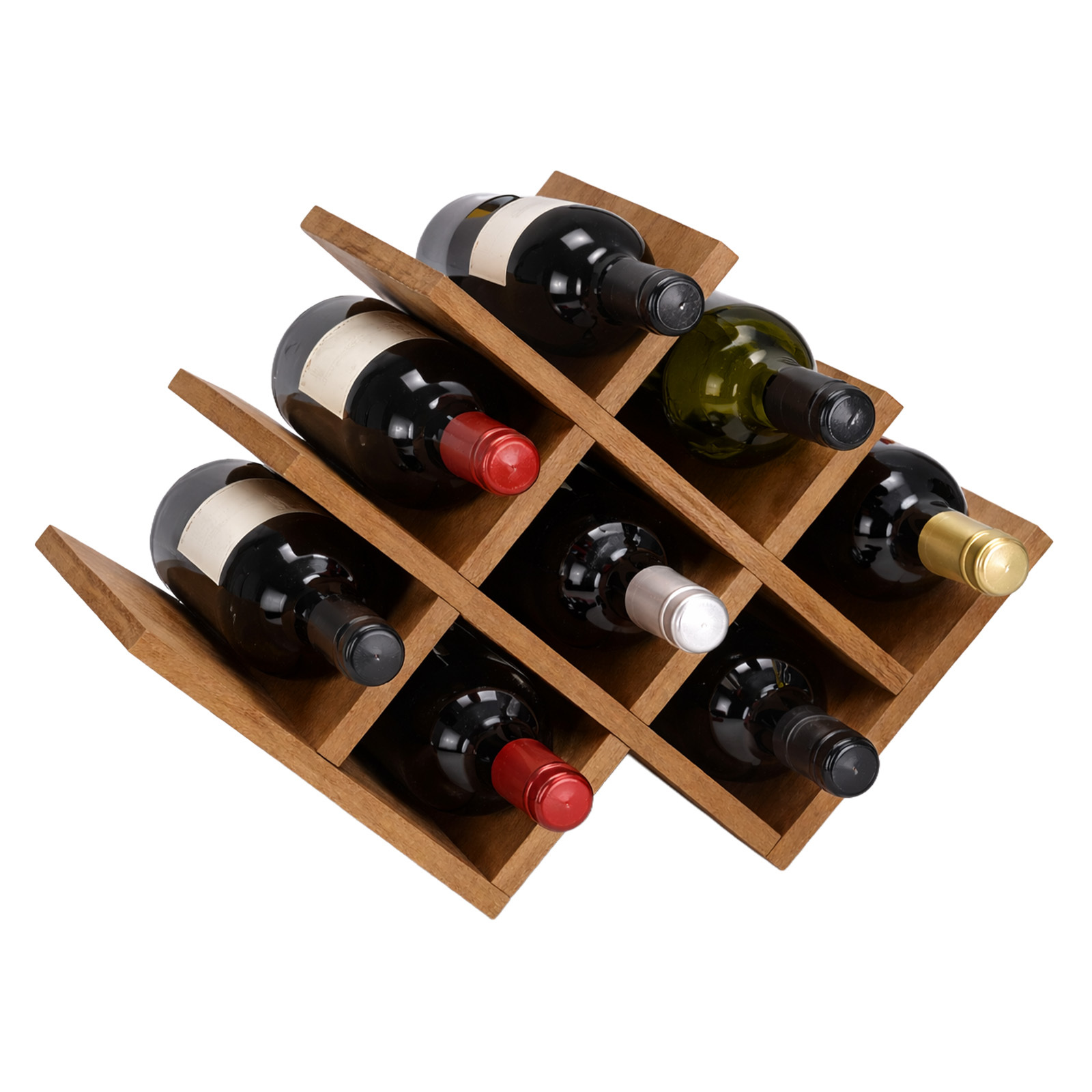 TEMU Bamboo Wine Rack For 8 Bottles - Free Standing Countertop Wooden Wine Bottle Holder Organizer -shelf For Kitchen, Bar, Cabinet - 3-tier Natural