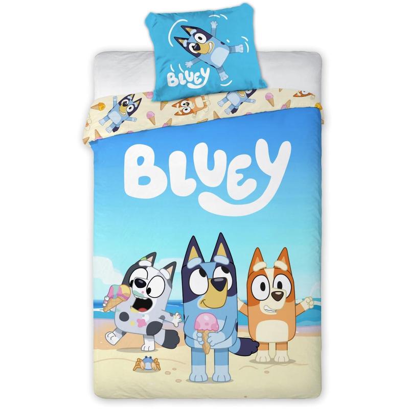 E-shop Bluey, Bingo & Muffin Strand Junior Bettwäsche Set 100x135 cm Baumwolle