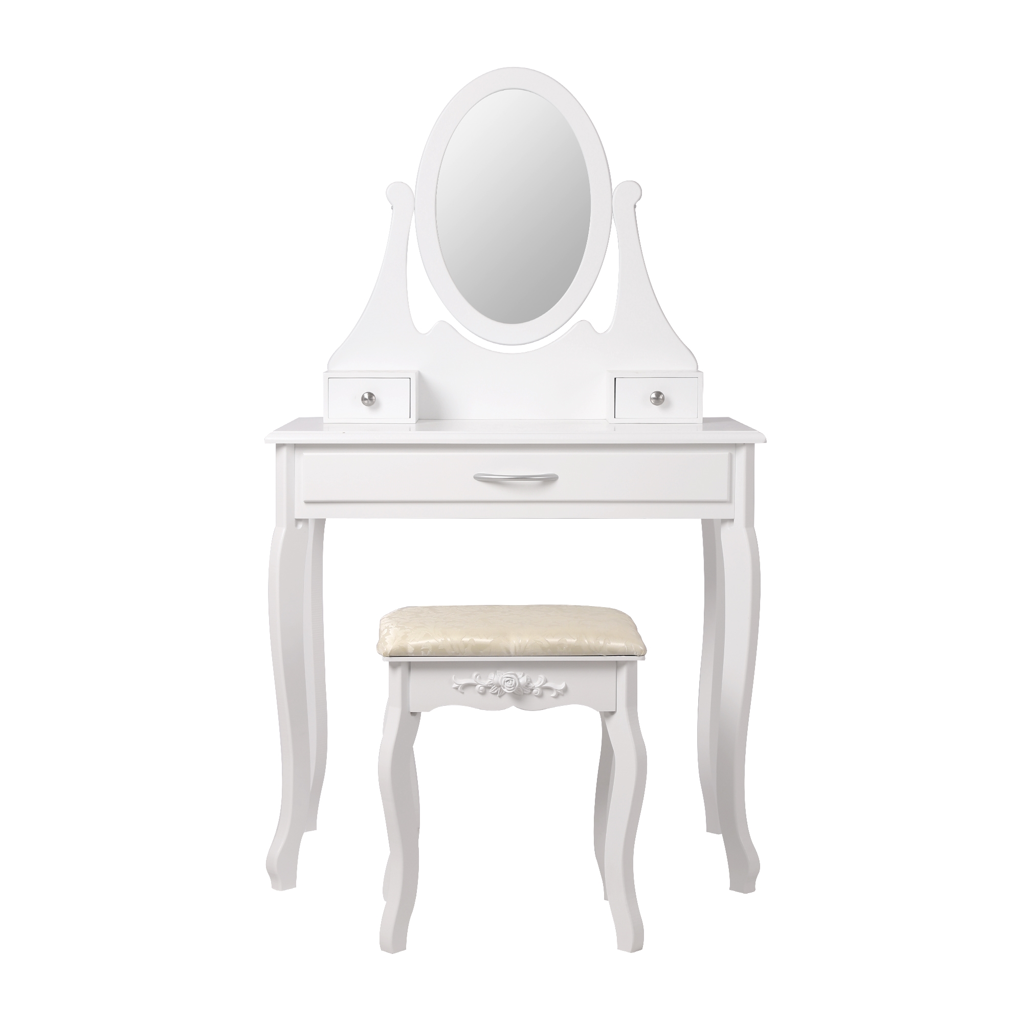 Image of Ml-design Makeup Vanity White, Dressing Table With Mirror, Stool And 3 Drawers, 75 X 140 X 40 Cm, Country Style, Cosmetic Table For Ladies & Girls, Makeup Dresser Made Ofwood, Makeup Commode