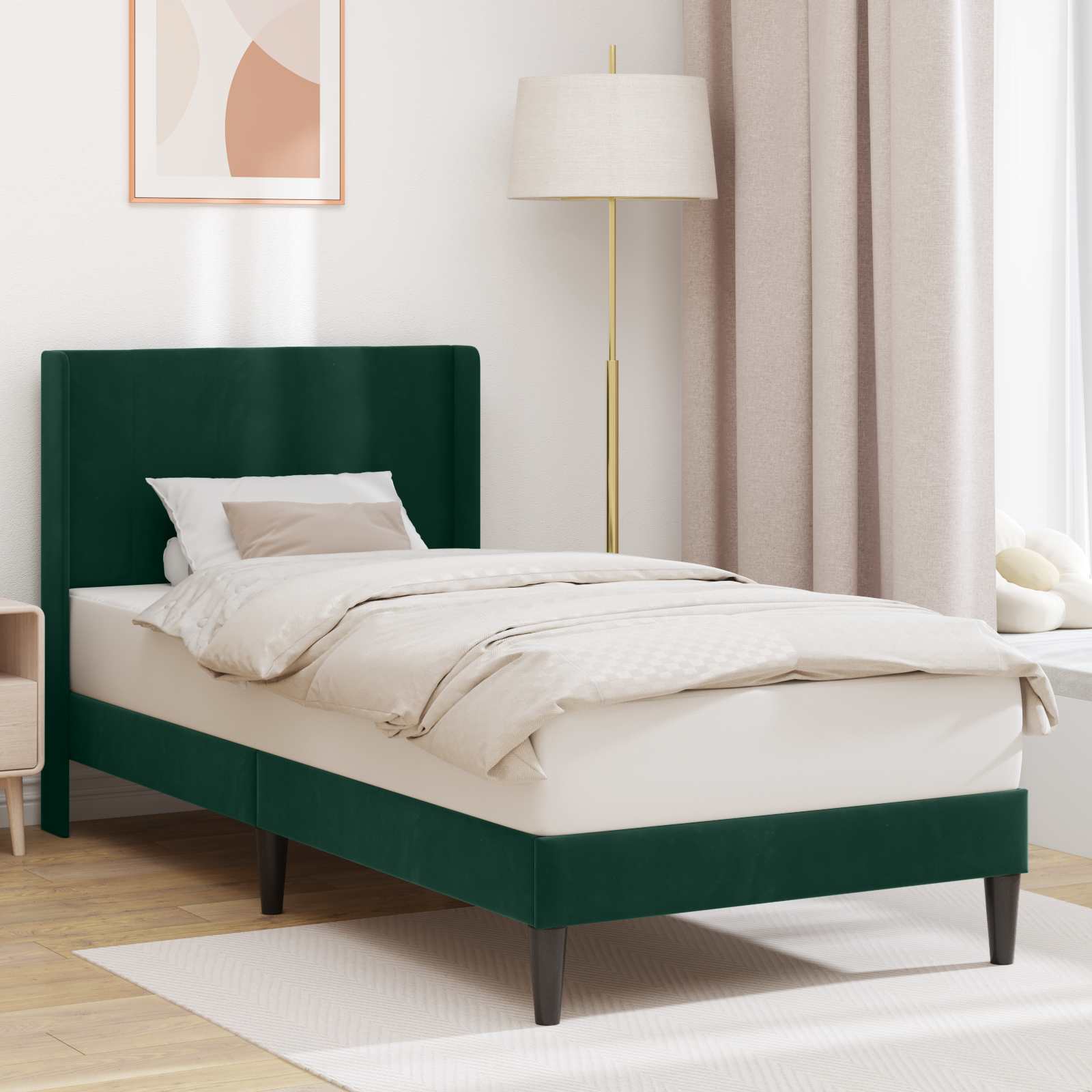 Image of Bed Frame With Headboard, Dark 90 X 190 Cm Velvet, Modern Bed Frame, Rectangular Design, Durable Velvet Cover, Solutions
