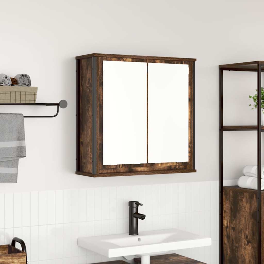 Vidaxl Bathroom Cabinet With Mirror Smoked Oak 60x21x60 Cm