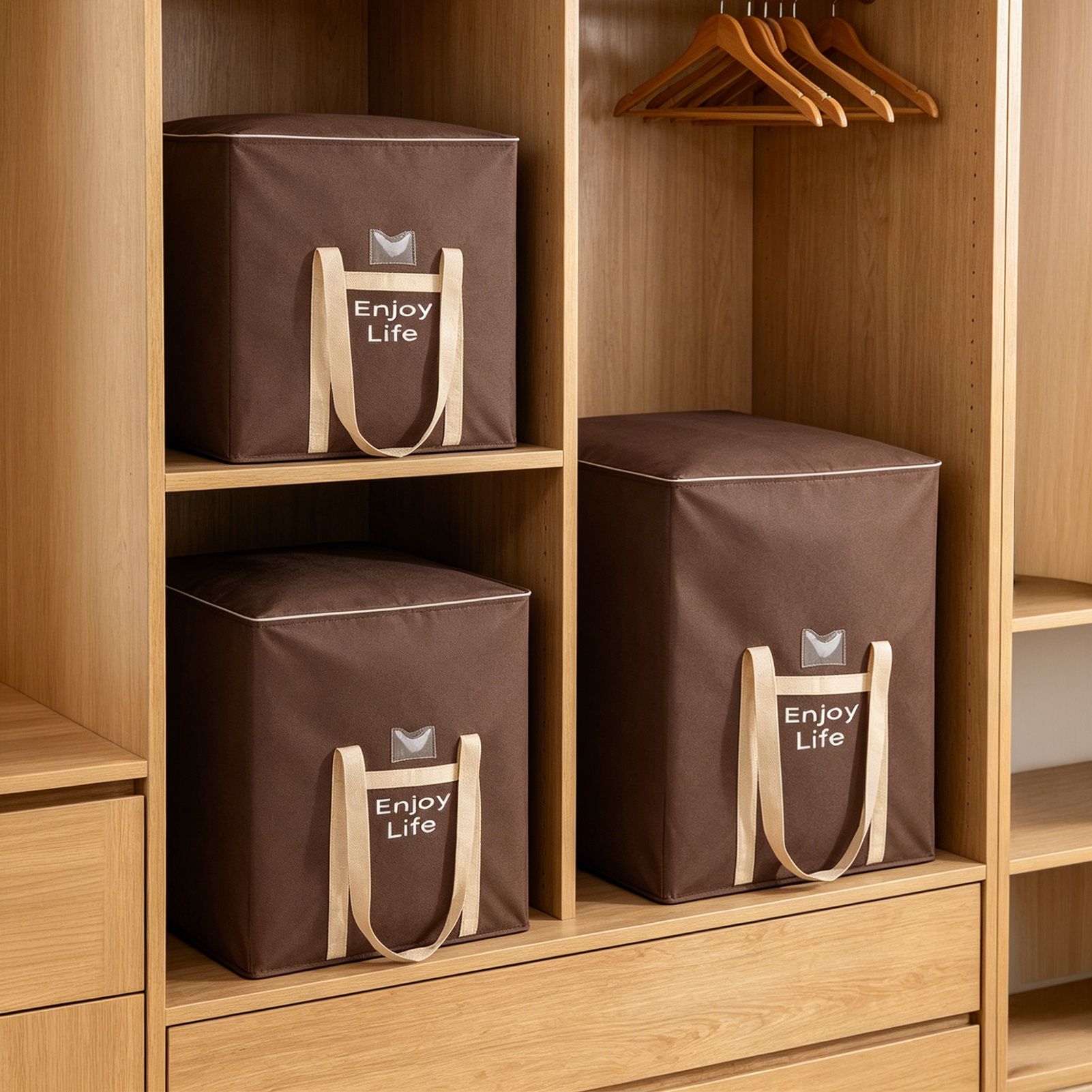 3pcs Stackable Closet Storage Box with Two-Way Zipper and Dual Side Handle