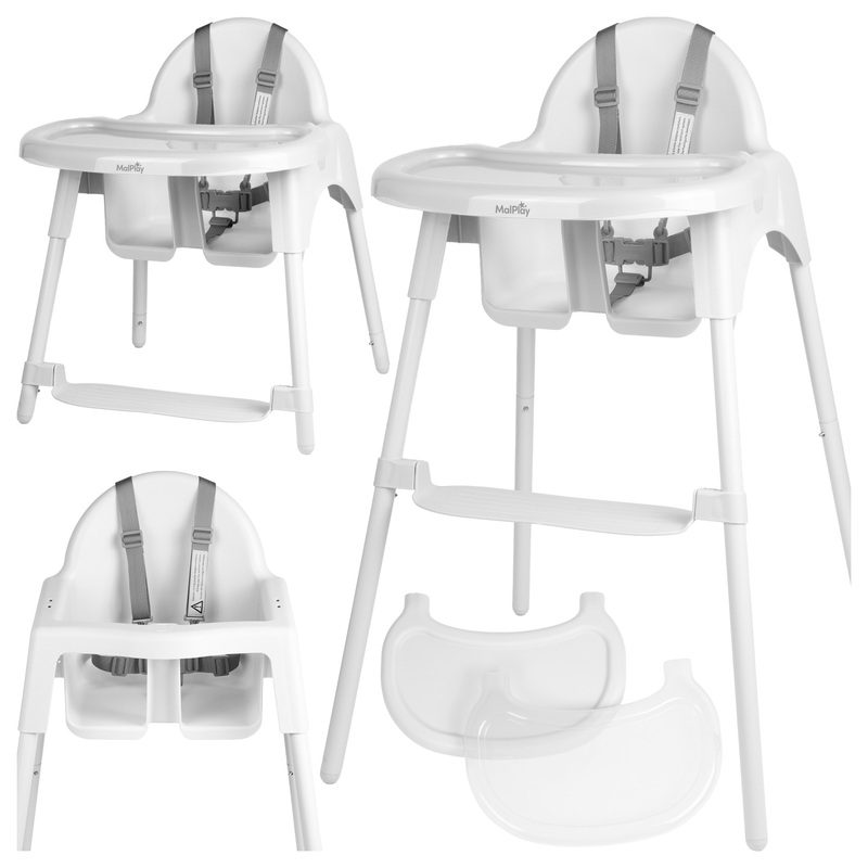 Image of Children's 2-in-1 Adjustable Feeding Chair With Footrest And Straps, 30kg, Keri White