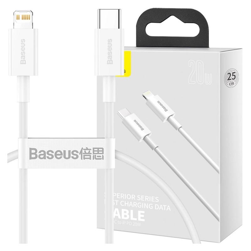 TEMU Usb-c To Lightning Baseus Superior Series 20w, Pd Fast Charging, 2m Length, White, Compatible With Iphone, Ipad, Mfi Certified