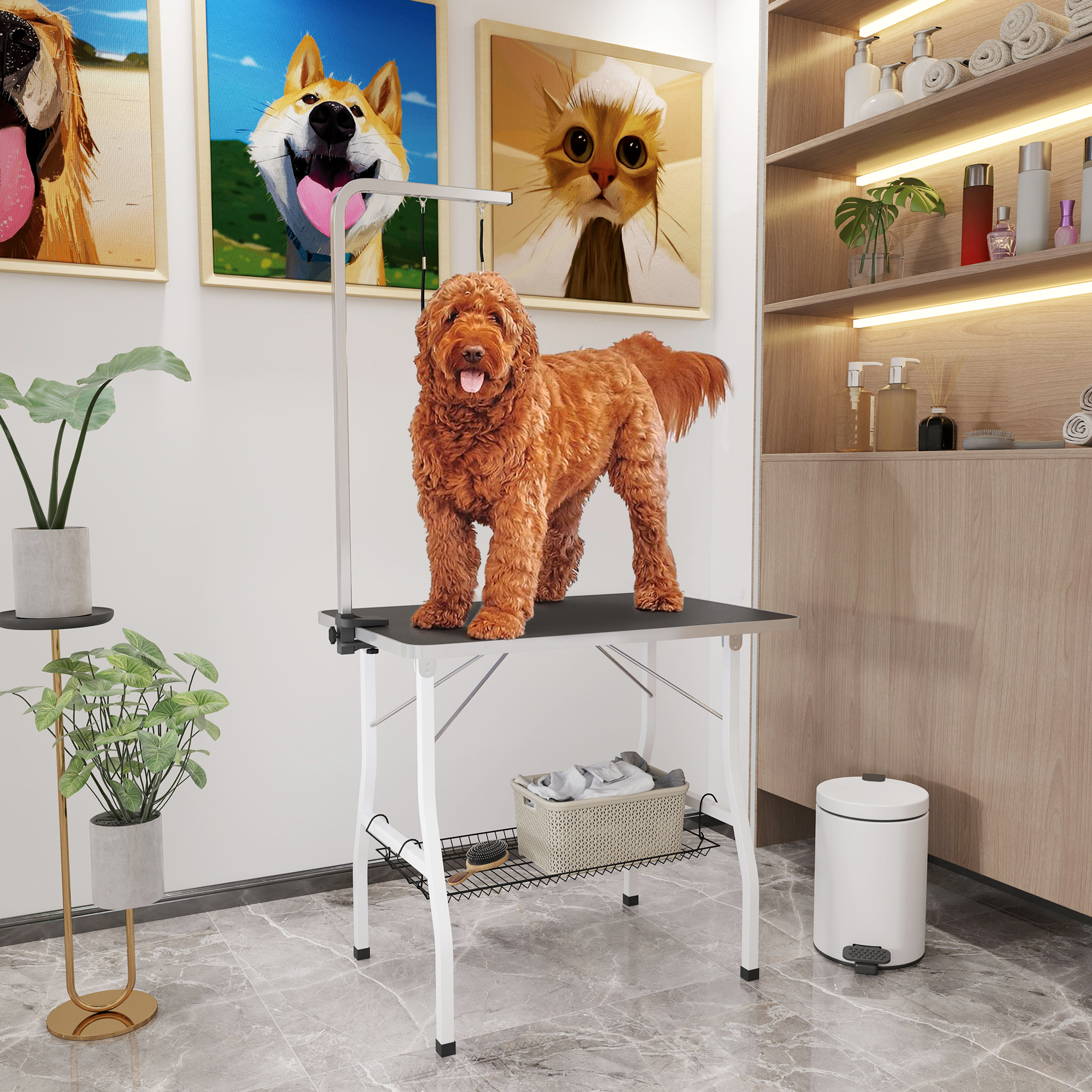 Image of Dog Grooming Table, Folding Table For Dogs, Pet Grooming Table With Mesh Basket, Nooses, For Drying Hair, Cutting Hair, Loadable Up To 40kg