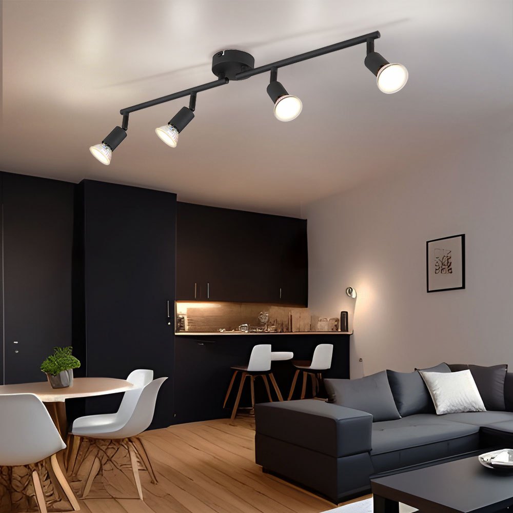 TEMU Deckenleuchte Wohnzimmerlampe Spotleiste Deckenlampe 4 flammig schwarz verstellbar, Metall, 4x GU10, L 60 cm