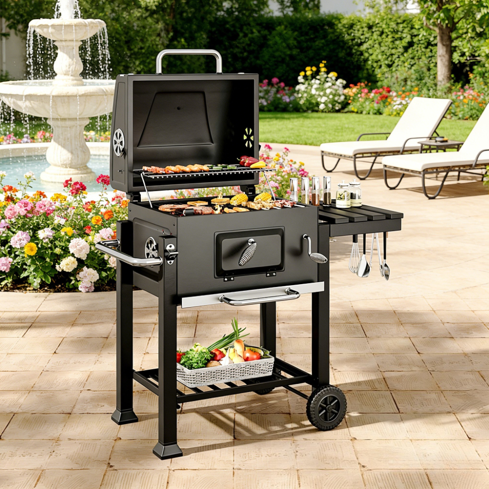 TEMU 1pc Outdoor Terrace Grill | Commercial Grill, Cart Grill | Portable Grill, Suitable For Outdoor Barbecue And Camping Gatherings, Black, Size 113