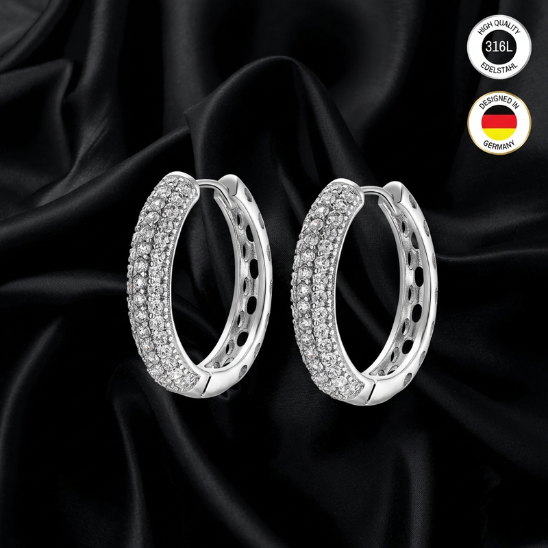 Earrings For Women - Silvery-colored - With Zirconia Stone White - Water-resistant