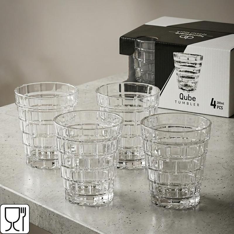 TEMU Drinking Glasses Set Of 4 Clear 280ml Glass Tumblers Dishwasher Safe For Water Juice Whiskey