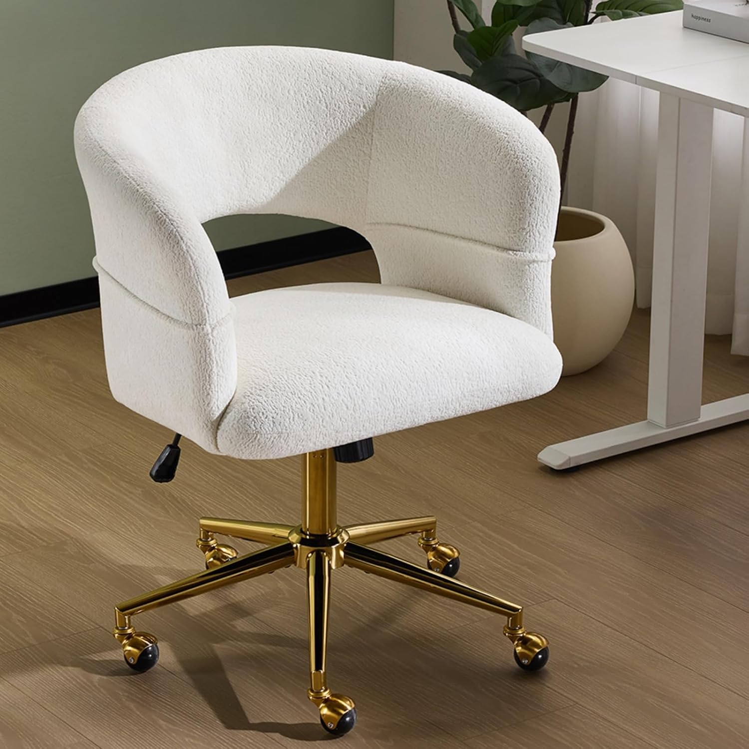 Image of Chair With Wheels, Swivel Chair With Golden Rivets, Makeup Table Chair Up To 150kg, Height-adjustable Desk Chair For Study, Bedroom, Home Office, Velvet-chenille Fabric.