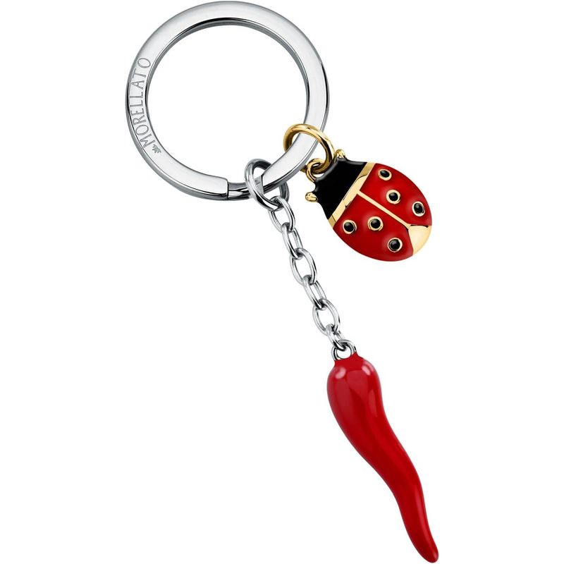Steel Enamel Horn and Ladybird Lucky Collection Keyring, Gray