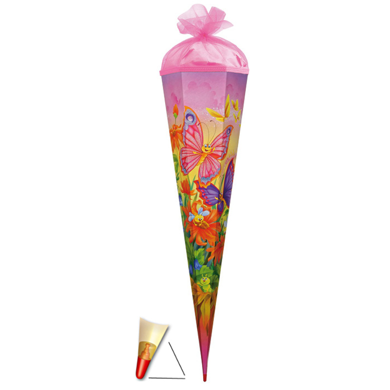 - 22 Cm - With Tulle Closure - Red Butterflies Flowers Flower Bees Pink