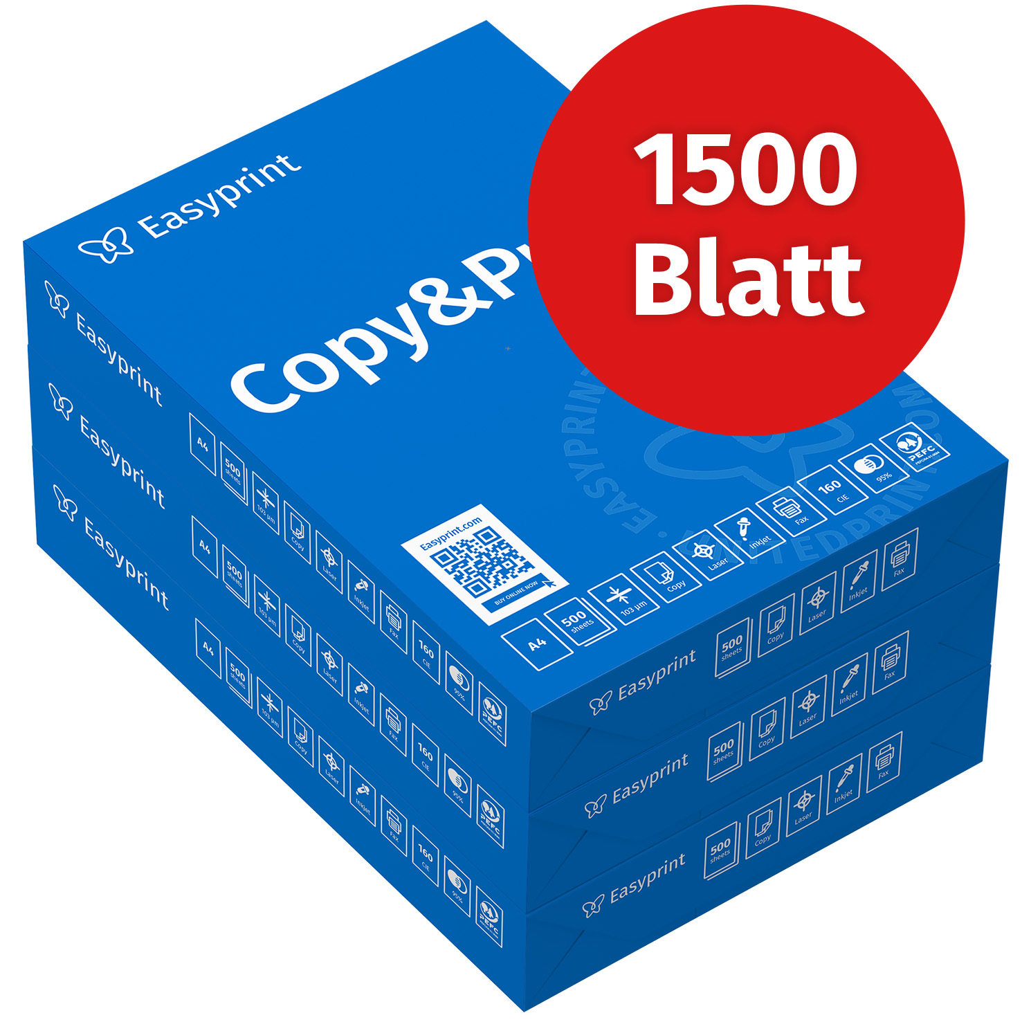 Easyprint Printer Paper 1500 Sheets 3 X 500 A4 Premium Cie 160 Pefc Certified