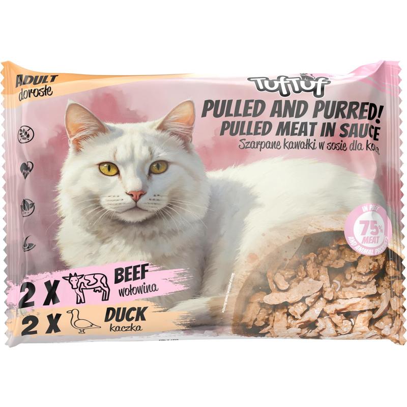 Image of Tuftuf Wet Cat Food, Tender Pieces - 2x Beef, 2x Duck, Multipack 4x100g