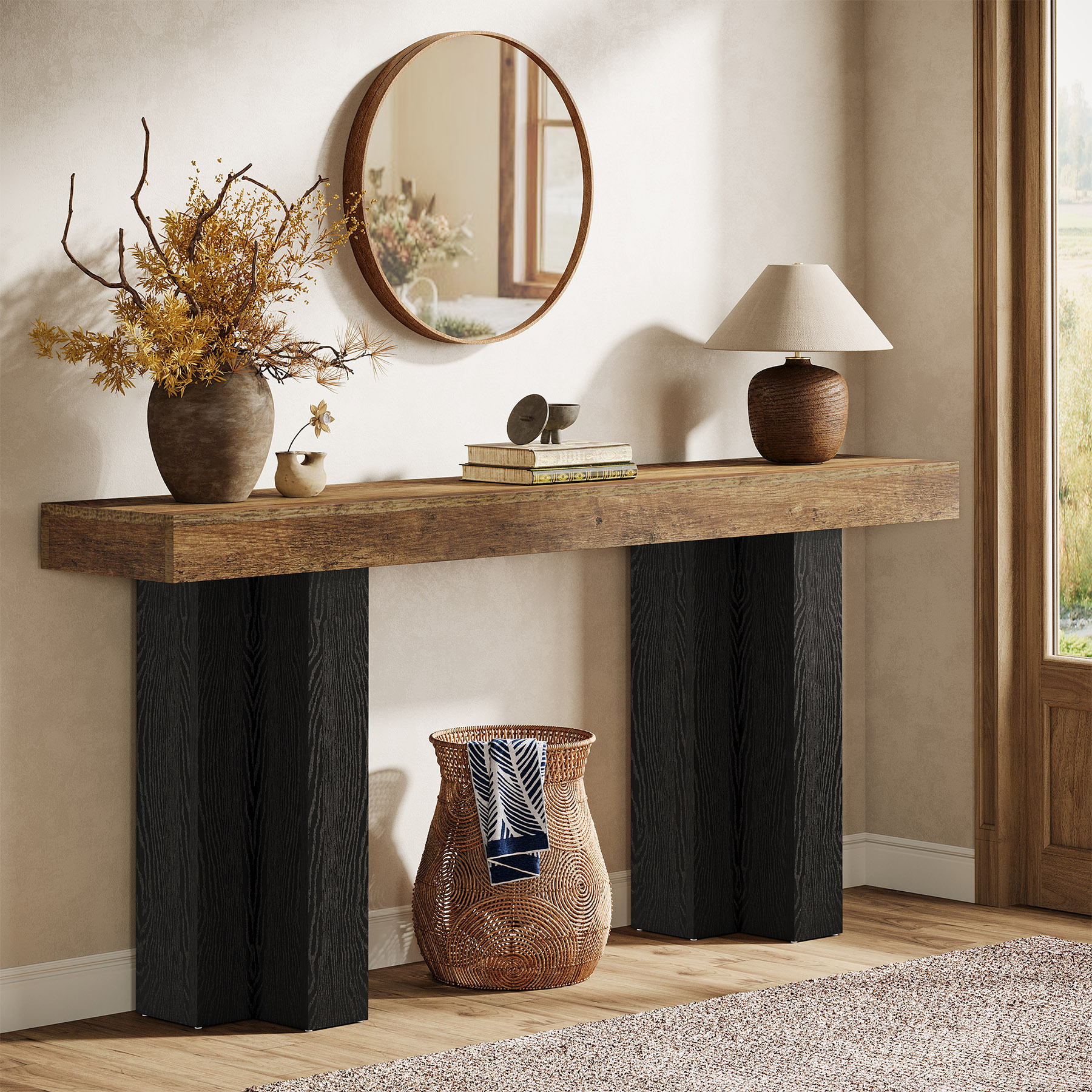 TEMU 160 Cm Console Table For Entryway, Rustic Entry Table With Sturdy Legs, Slim Long Sofa Table Console Table Behind Sofa For Living Room, Hallway,