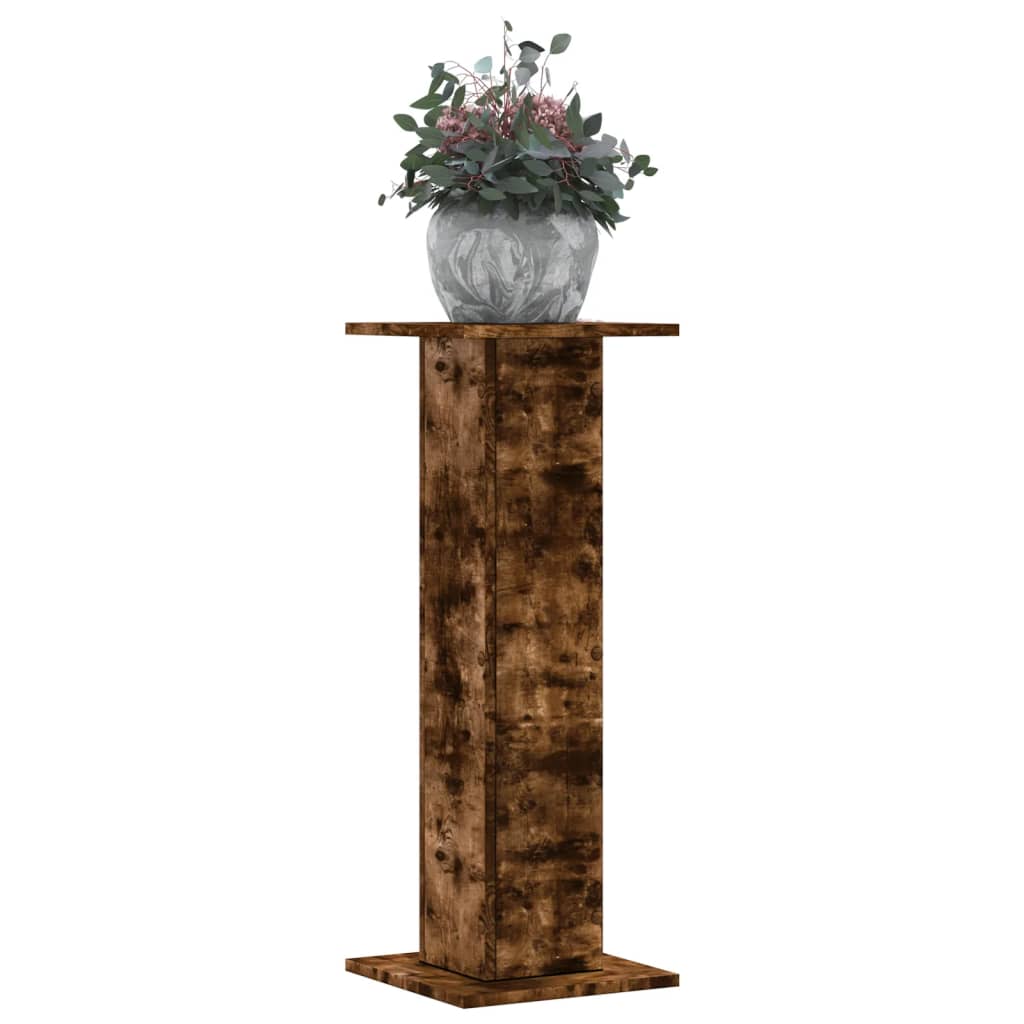 Image of Vidaxl Plant Stand Set Of 2, Flower Stand With , Decorative Column Pedestal For Plants And Decor, Flower Stool Flower Column, Smoked Oak Wood Material