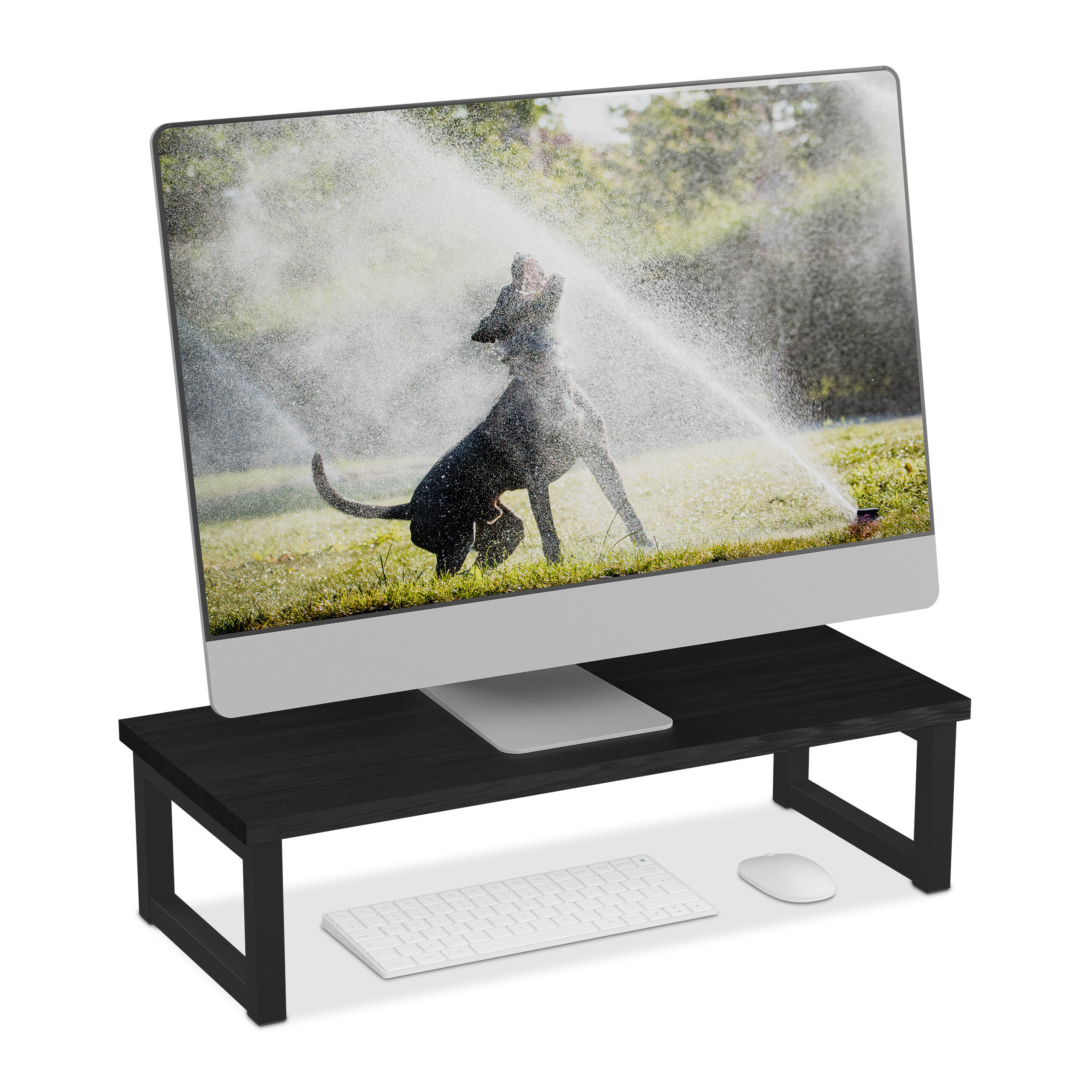 Image of Monitor Stands Industrial, Xl, 15 X 55 X 23 Cm, And Iron, Black, Ergonomic Monitor With Storage Space Under The Shelf, For Office, Home Office And , Monitor Holder, Pc Stand, Desk Extension, Relaxdays