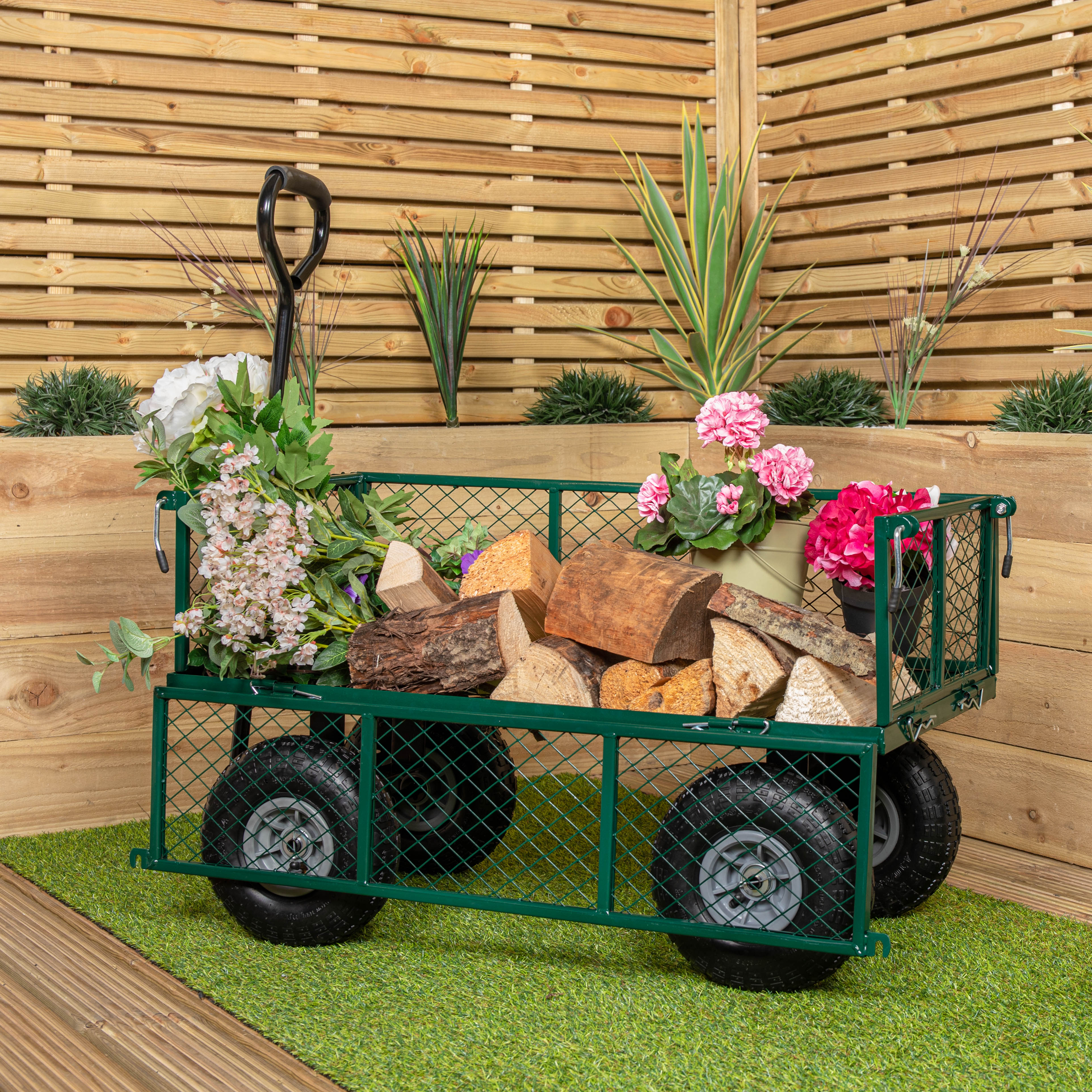 TEMU Heavy Duty Green Metal Cart Truck Trolley Wheelbarrow