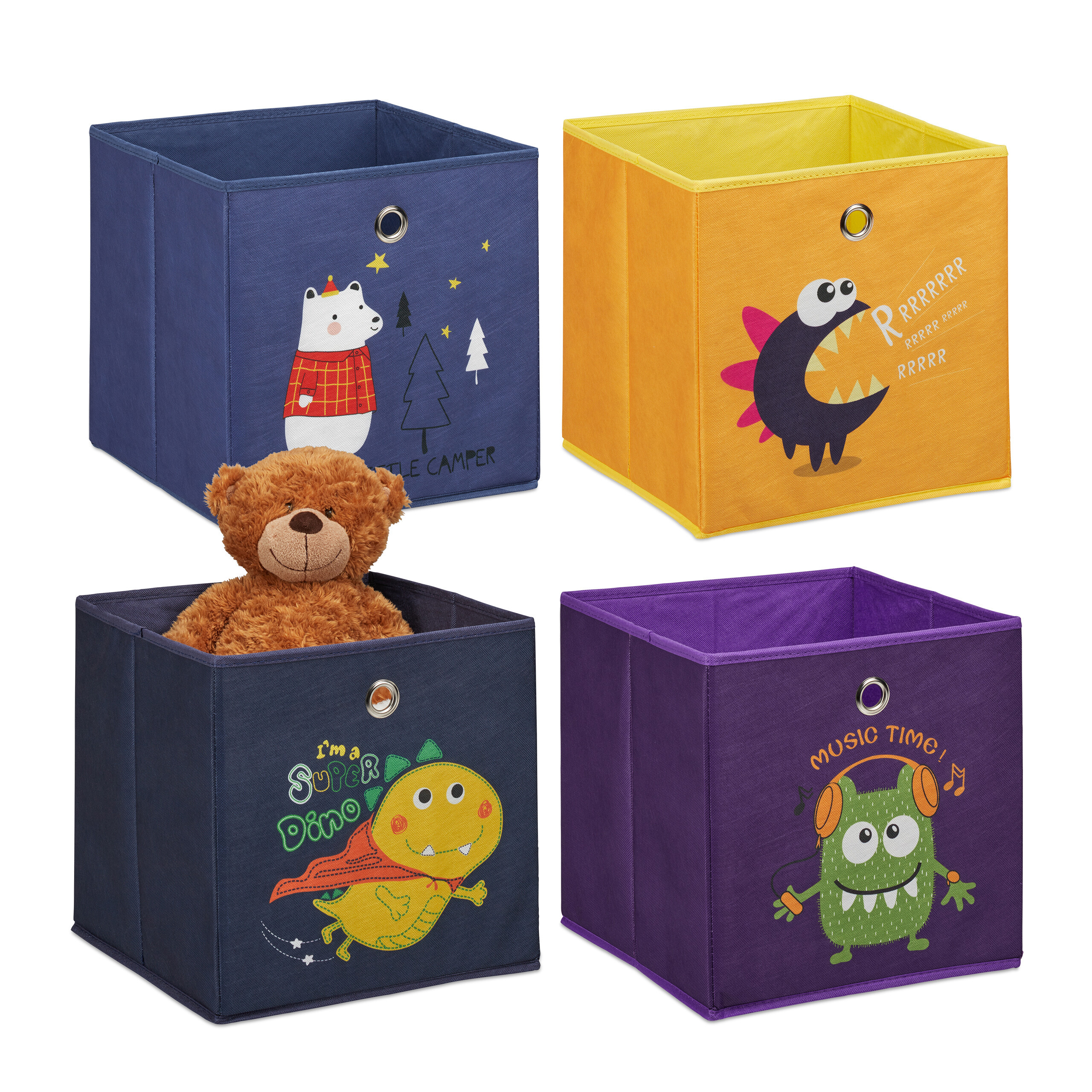 E-shop 4 x Kinder Aufbewahrungsboxen "Tiere A" in Bunt - (B)30 x (H)30 x (T)30 cm