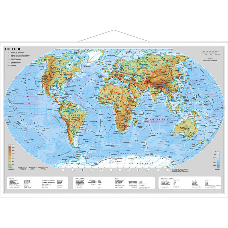 Image of Boot-shaped Wall Map, Mini Format, The Earth, Physical, With Metal Rods - Hardcover - Ean 9783935794480