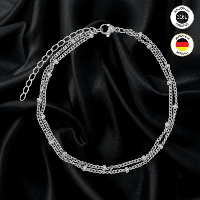 Anklet For Women - Silvery, Rose Golden Colored - Multi-row - Water Resistant