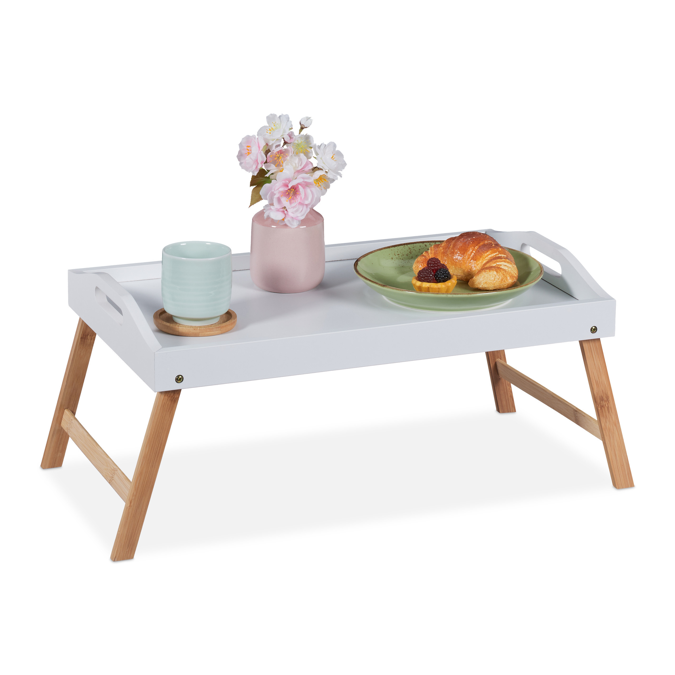 Bed Tray In White/natural - (w)55.5 X (h)24 X (d)30 Cm