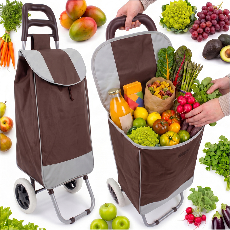 TEMU Chariot de courses à roulettes avec panier pliable, organisateur spacieux pour transporter des marchandises, construction imperméable protégeant