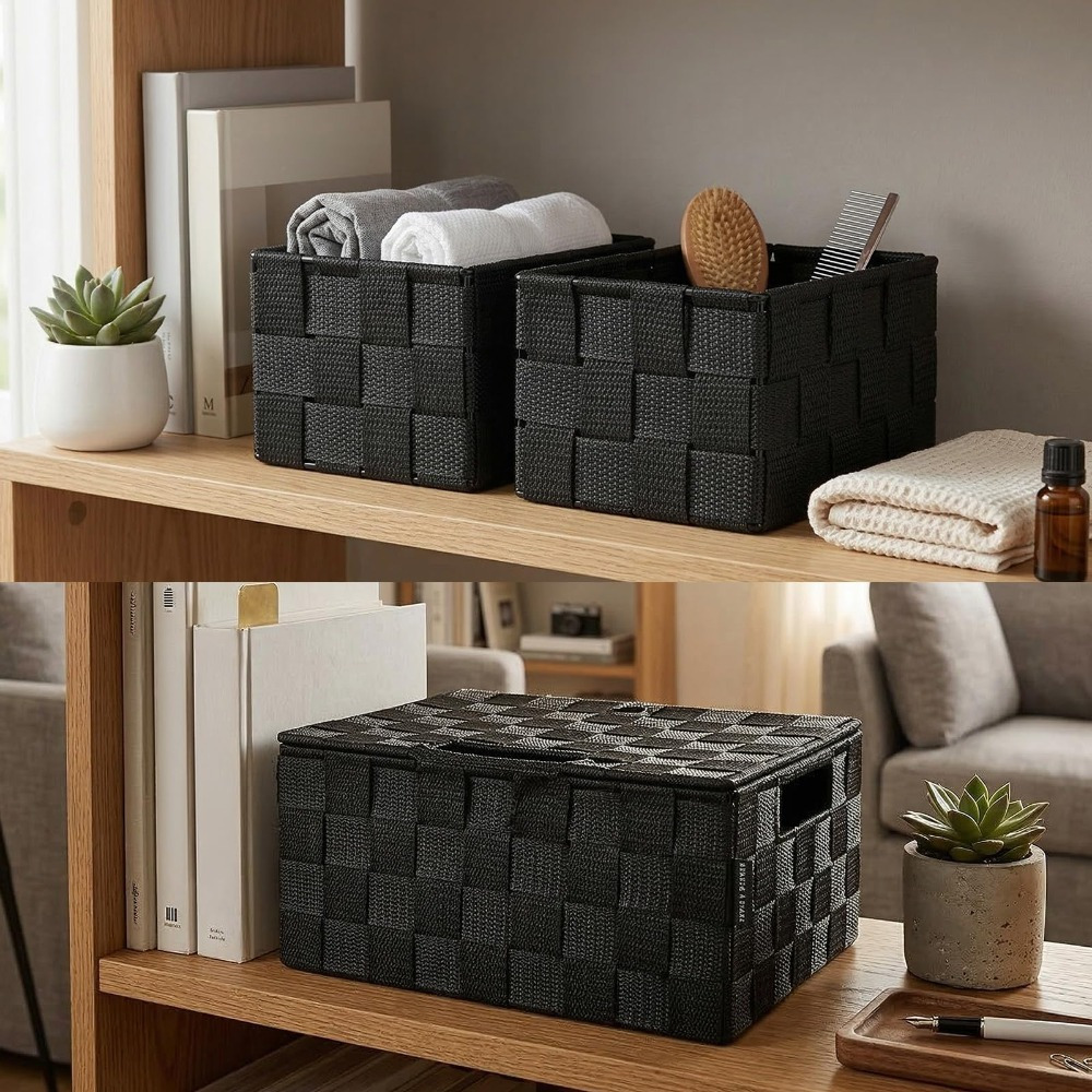 Image of 5pcs, Stackable Storage Basket Set, Consisting Of Baskets In Sizes Xl, L, M, And 2x S. Suitable For Bathrooms, Kitchens, And Living Rooms. Ideal For Storing Towels And Other Utensils.