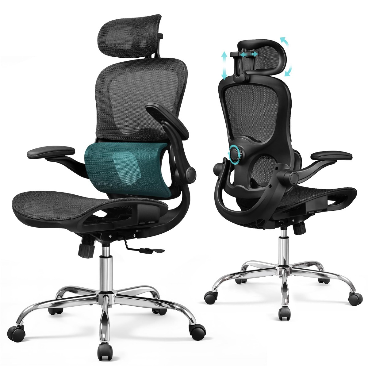 Ergonomic Office Chair, Desk Chair With Segmented Backrest, Adjustable Headrest And Lumbar Support, 4d Armrests, Rocker Function, High Backrest, For Office, Up To 180 Kg