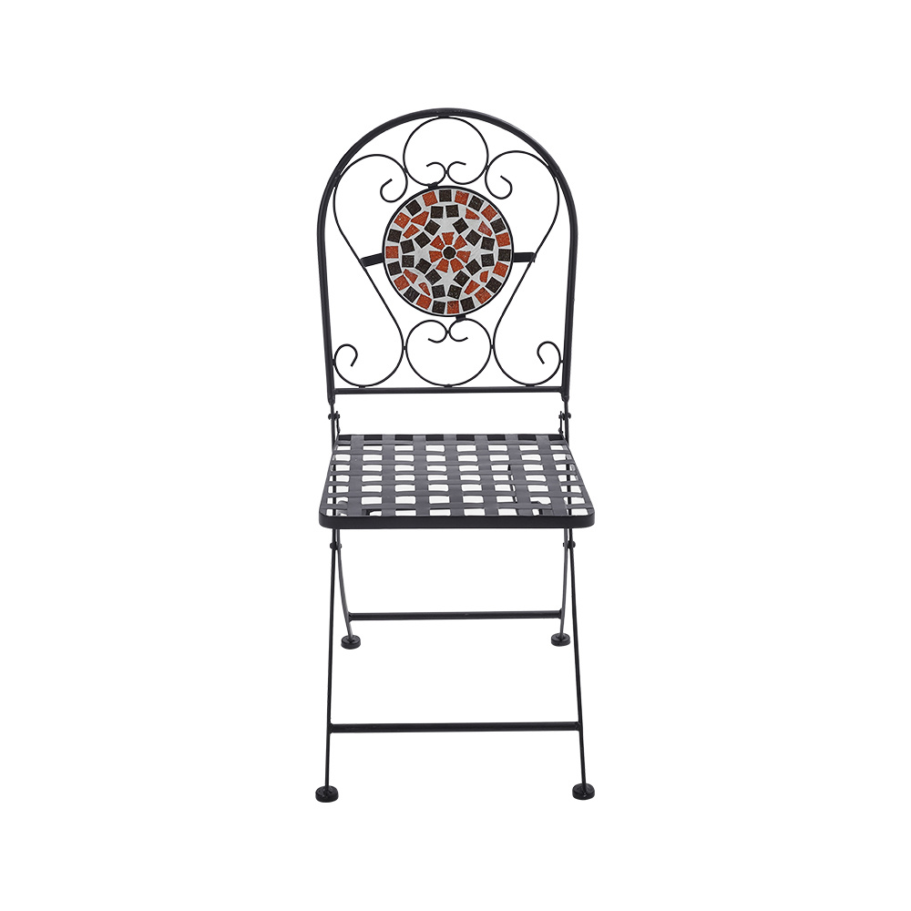 3PCS Mosaic Patterned Table Set with Garden Table and Folding Chairs