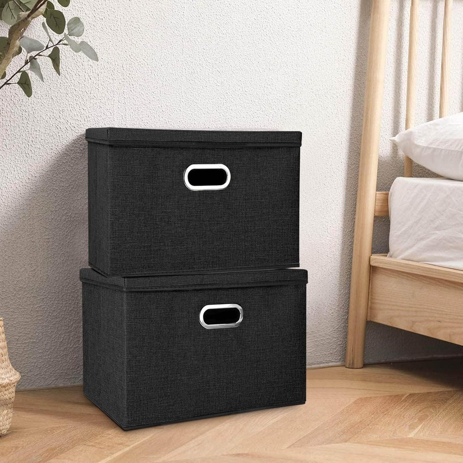 Image of 2nd Large Storage Box With - Reinforced Hardboard Fabric Box For Clothing, Student Room & Household, Versatile Retro Design, Clothing Storage, Neutral Colors, Stable Carrying Handle, Underbed Storage