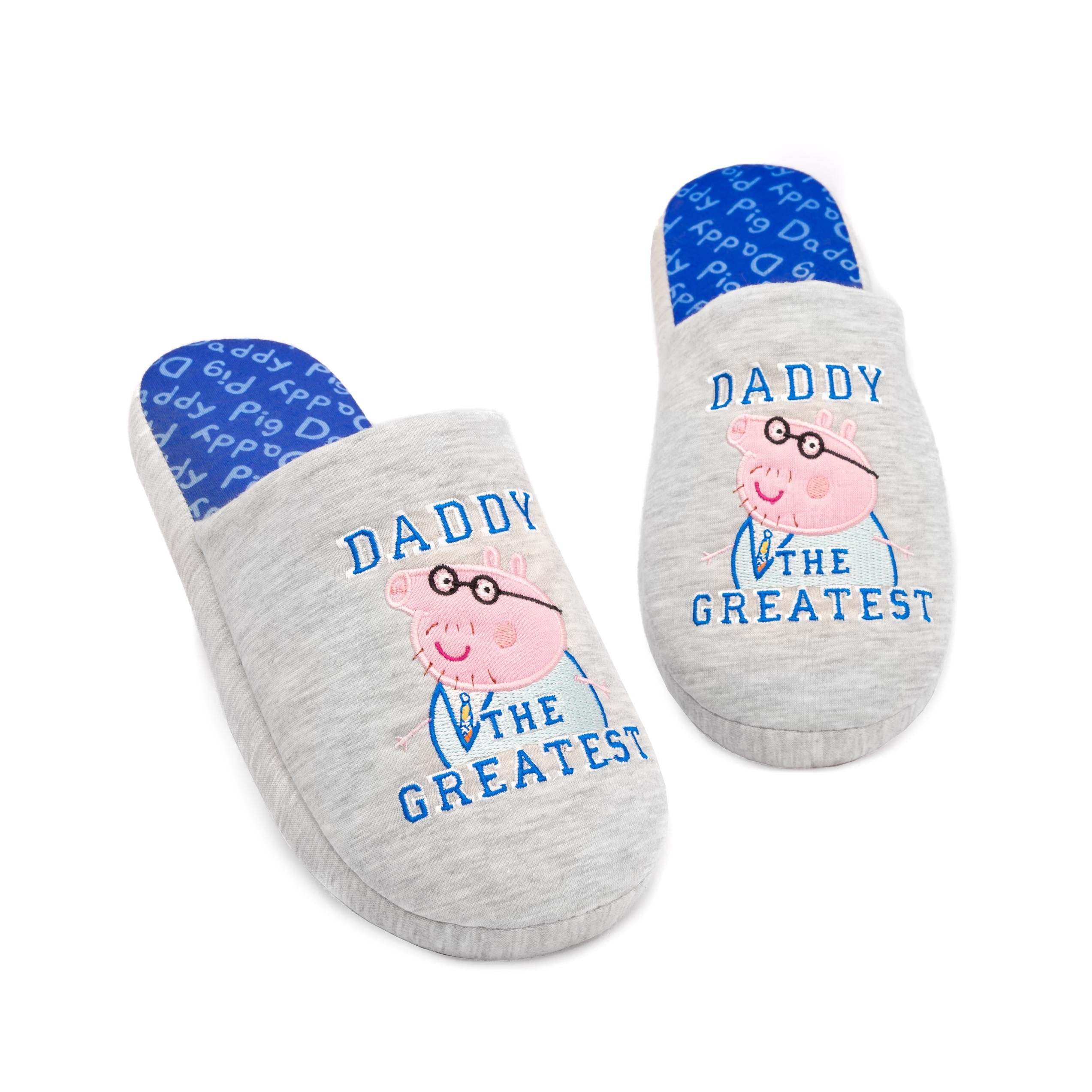 TEMU Peppa Slippers For Men | Adults Grey Slip Shoes | Christmas Gifts For Daddy 7-8 Uk