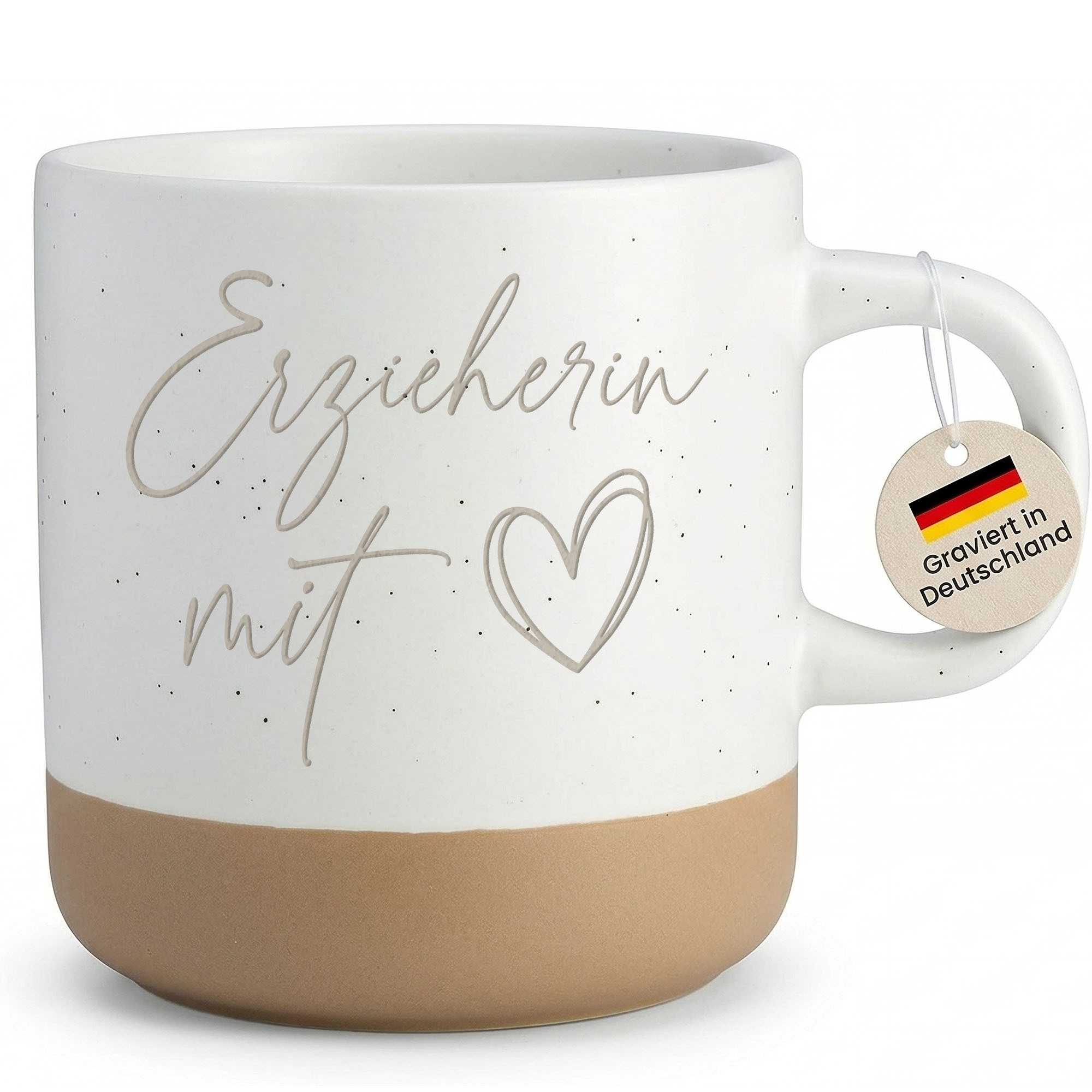 Image of Coffee Cup Teacher With Heart Engraving Cup Gift For Teacher Farewell Thank You Kindergarten Birthday Christmas Stoneware - Handle Right