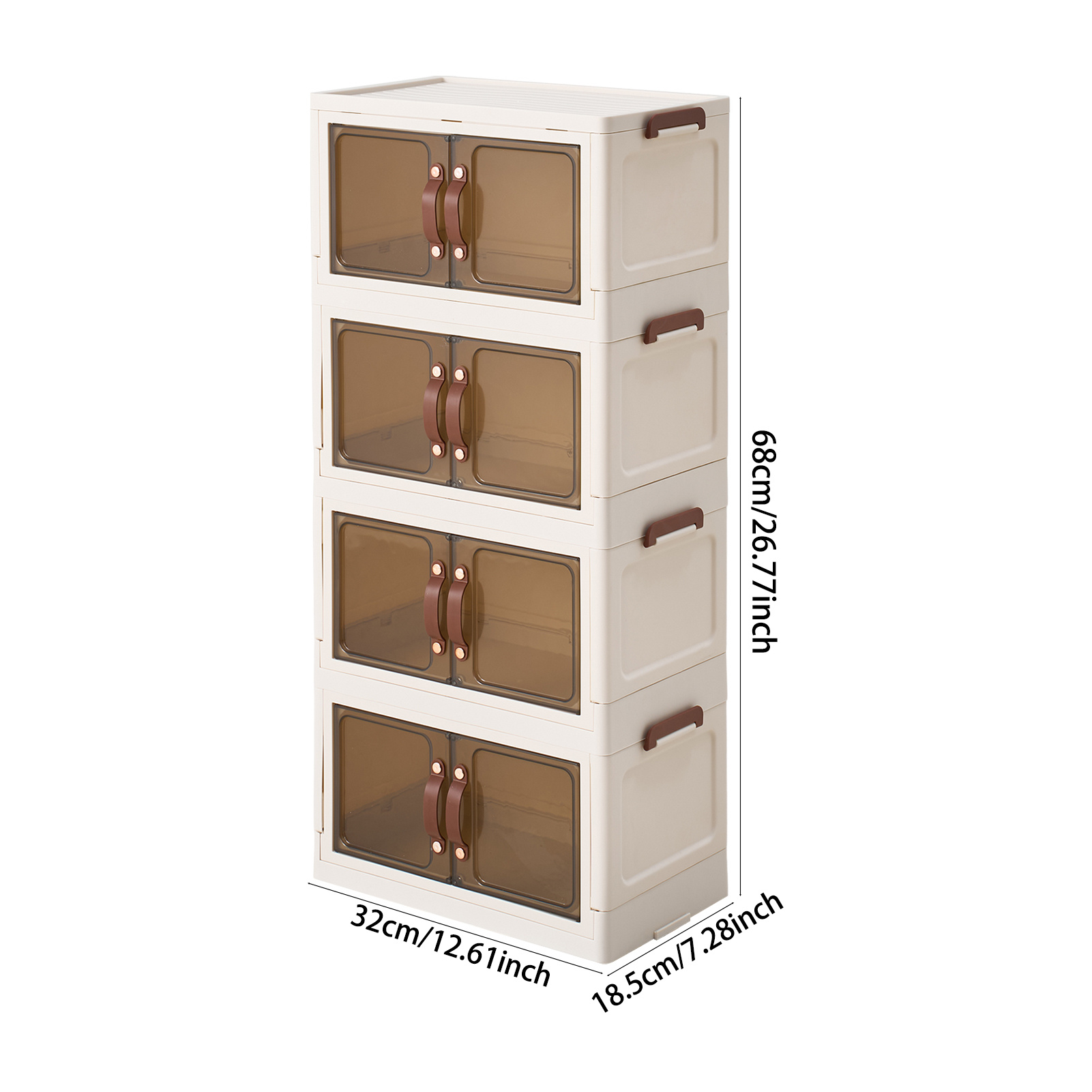 4-Tier White Storage Organizer Box with Clear Front Doors