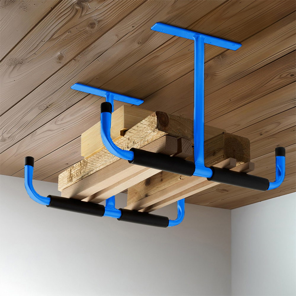 TEMU 2pcs Overhead Garage Storage Hooks Heavy Duty Utility Ceiling Hanger Rack Blue Storage Hose Reel Hooks, Heavy Duty Wall-mounted Metal Storage
