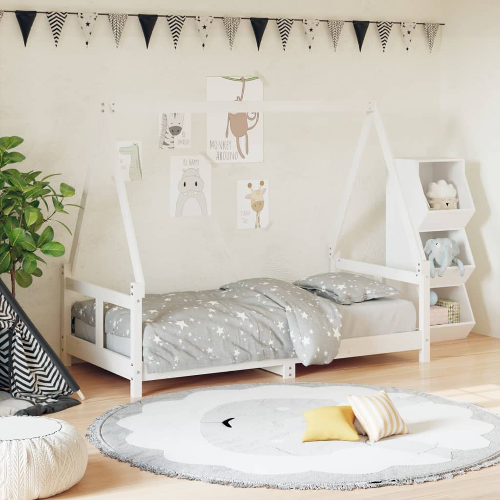 Image of Children's Bed, Children's Bed Frame With Sturdy Slats, House Bed For Small Children From 4 Years, Single Bed Children's Youth Bed Wooden Bed, White 80x160 Cm Solid Wood Pine