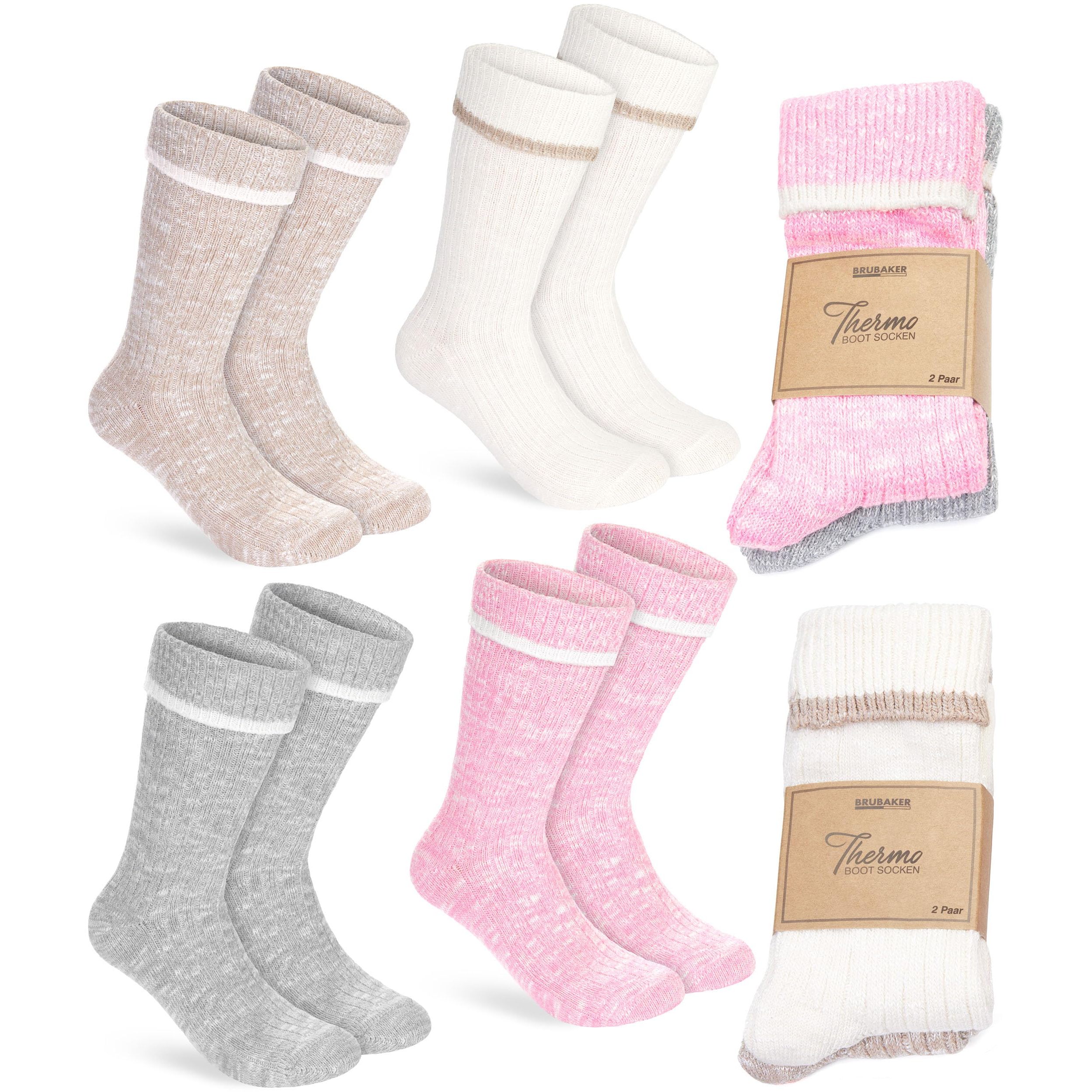 Image of Brubaker 4 Pairs Of Ladies' Socks - Premium Boot Socks - Winter Socks - Pink Beige Grey