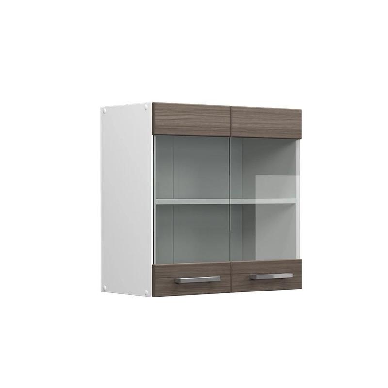 Image of Grey 60 Cm Wall Cabinet With Glass Doors, Hanging Cabinet, Particle Board, 16 Mm, For Utility Room