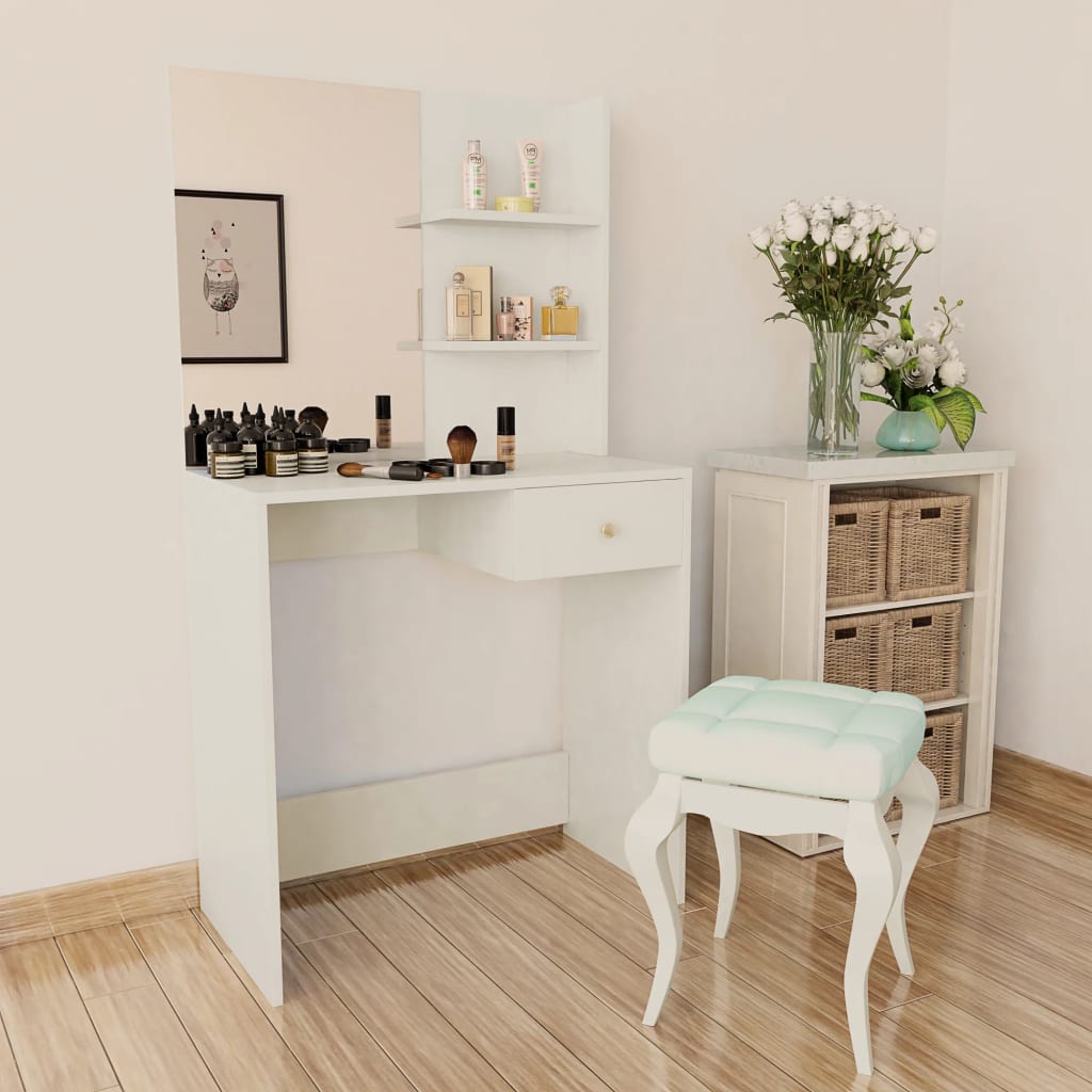 Vidaxl Makeup Vanity Table, Wood Composite Cosmetic Table, Dressing Table, Oak Look/white