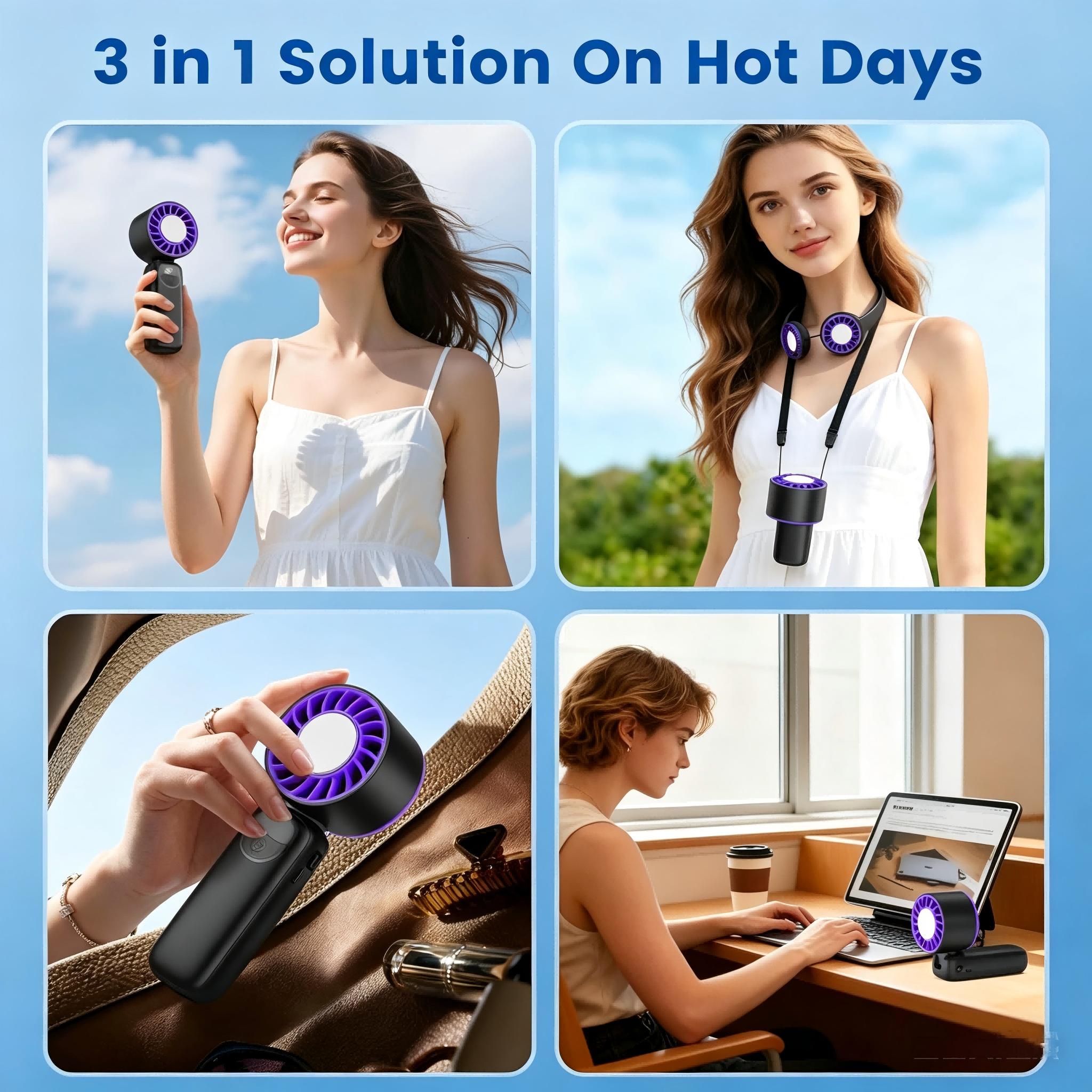 Image of Portable Handheld Mini Turbo Fan, 120 Adjustment With Led Dsiplay, Long , 3-in-1 Design Includes Handheld Hanging Folding Options, Ideal For Outdoor Activities Travel