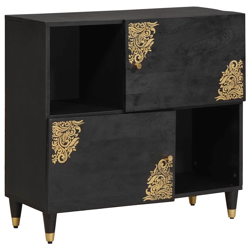 Vidaxl Sideboard With Shelf Black 80 X 33 X 75 Cm Solid Mango Wood, Living Room Storage, Modern Rectangular Sideboard, Elegant Wooden Cabinets For Dining And Living For Organization
