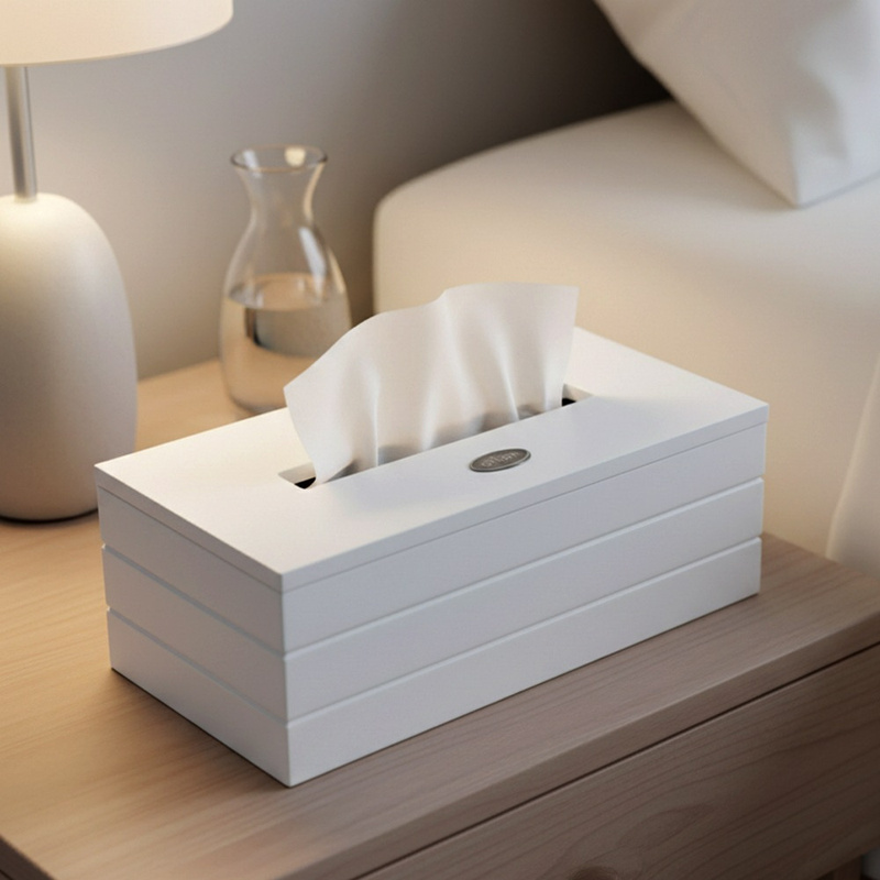TEMU White Mdf Tissue Box Holder 25x13.5x9 Cm, Elegant Hinged Lid Tissue Box, Durable Tissue Organizer For The Living Room, Bathroom, Bedroom, Modern